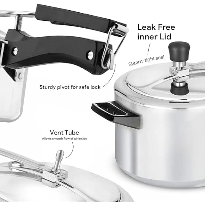Bisbell Premium Aluminium Inner Lid Pressure Cooker 5L Induction Base Safety Valve Black Handle - Image 3