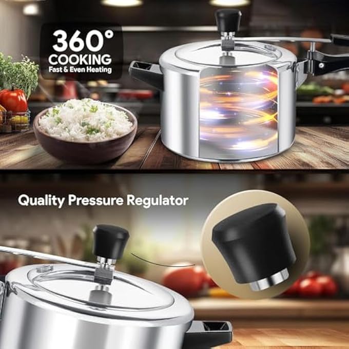 Bisbell Premium Aluminium Inner Lid Pressure Cooker 5L Induction Base Safety Valve Black Handle - Image 5