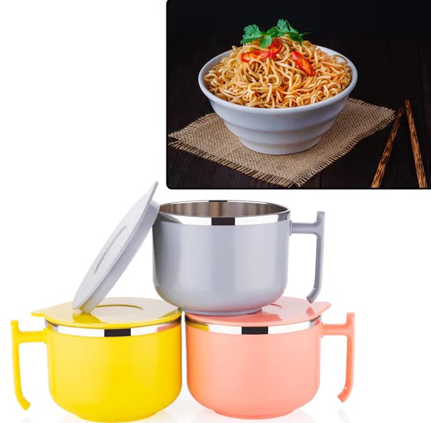 S Cart - Stainless Steel Maggie, Noodle Bowl, Soup Bowl with Lid, Handle, Fork & Spoon - Pack of 1 - Image 3