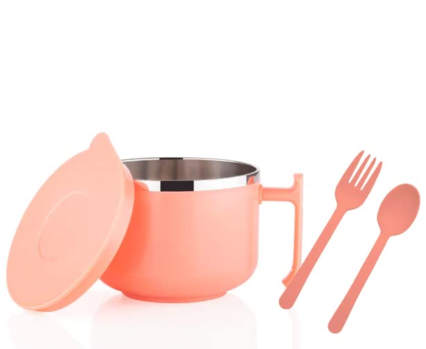 S Cart - Stainless Steel Maggie, Noodle Bowl, Soup Bowl with Lid, Handle, Fork & Spoon - Pack of 1 - Image 1