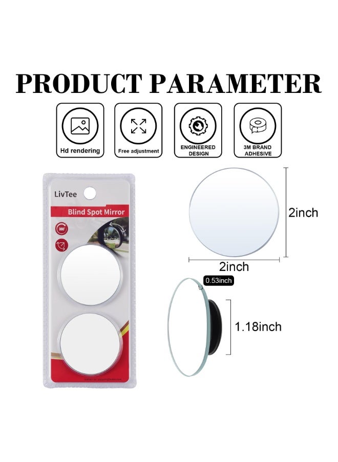 Lyaxm 2 Pcs Car Blind Spot Mirrors，Blind Spot Mirror,Small Round Convex Adjustable 360° Rotation Wide Angle Rear View for All Vehicles Universal Car, 2" Round HD Glass Frameless Convex Rear View Mirrors Exterior Accessories with Wide Angle Adjustable Stick - Image 3