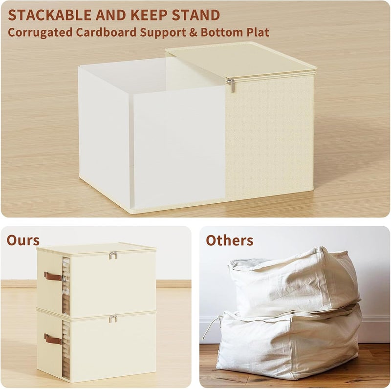 KitHero Large Clothes Storage Bins with Sturdy Frame, Foldable Clothing Organizer Box, Sweater Storage Cube with Lids and Zipper, Fabric Bedding Storage Bags for Blankets, Seasonal Clothes, Comforter - Image 3