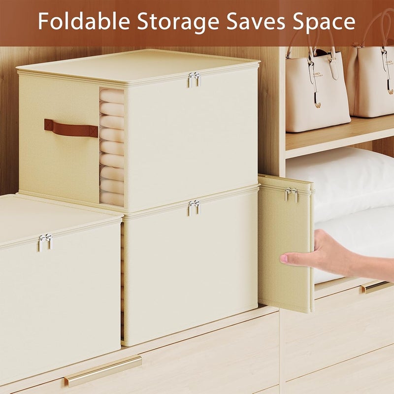 KitHero Large Clothes Storage Bins with Sturdy Frame, Foldable Clothing Organizer Box, Sweater Storage Cube with Lids and Zipper, Fabric Bedding Storage Bags for Blankets, Seasonal Clothes, Comforter - Image 4