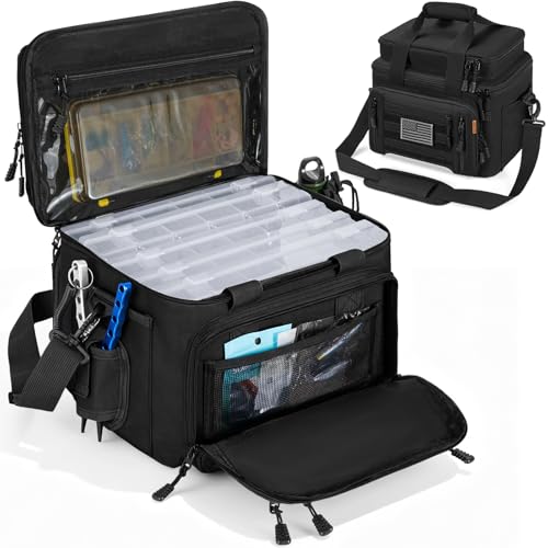 FREEAMG Fishing Tackle Bag Holds 34003600 Size Tackle Boxes Saltwater Freshwater Fishing Bags Padded Shoulder Strap Fishing Bags Black Bag Only - Image 1