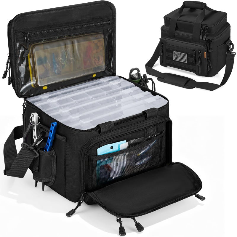 FREEAMG Fishing Tackle Bag Holds 34003600 Size Tackle Boxes Saltwater Freshwater Fishing Bags Padded Shoulder Strap Fishing Bags Black Bag Only - Image 2