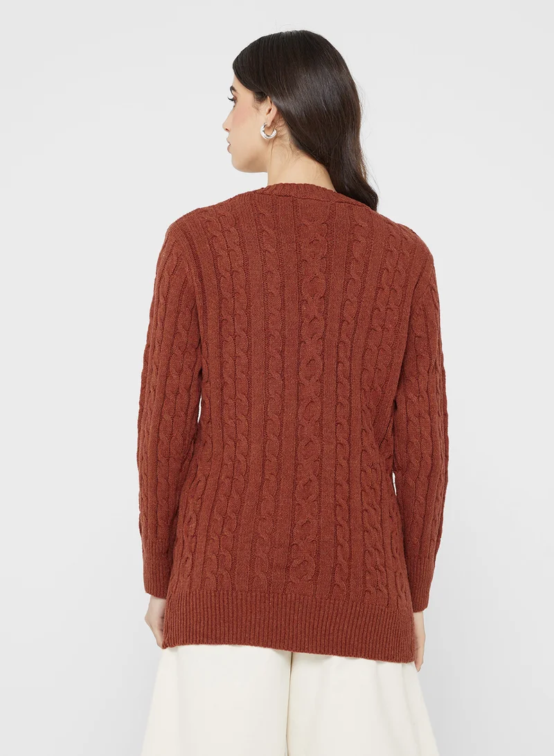 Ginger Longline Knitted Button Up Cardigan