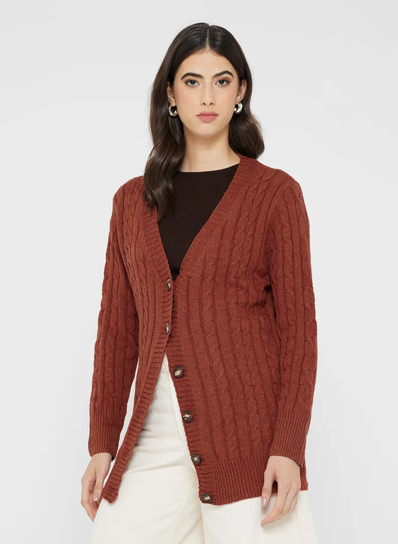 Ginger Longline Knitted Button Up Cardigan