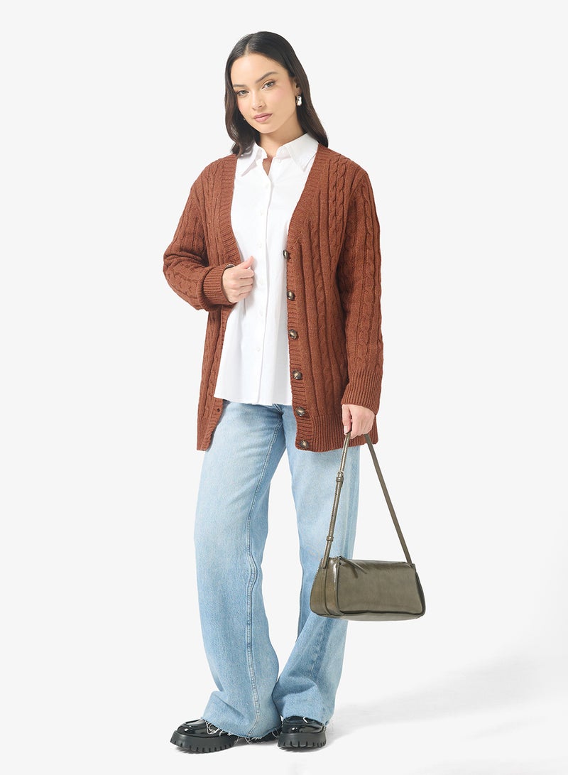 Ginger Longline Knitted Button Up Cardigan - Image 4