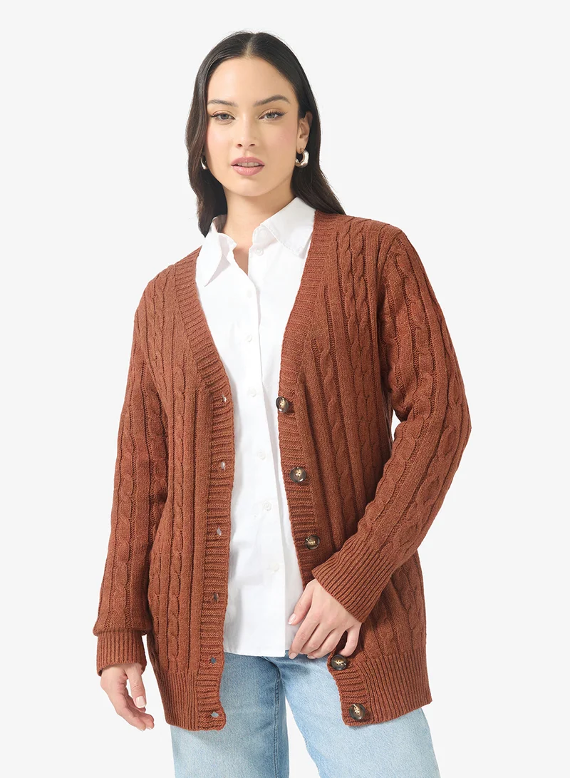 Ginger Longline Knitted Button Up Cardigan