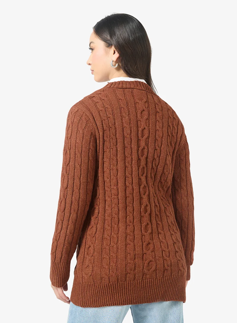 Ginger Longline Knitted Button Up Cardigan