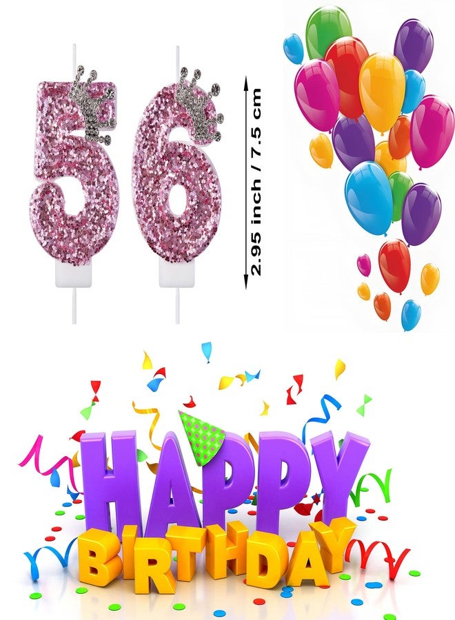 VSHILI 56 65 Birthday Candles, 56th 65th Cake Candles, Pink Birthday Number 56 65 Candles Cake Topper Decorations for Party Men Women - Image 2