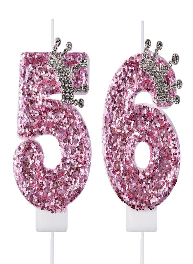 VSHILI 56 65 Birthday Candles, 56th 65th Cake Candles, Pink Birthday Number 56 65 Candles Cake Topper Decorations for Party Men Women - Image 1