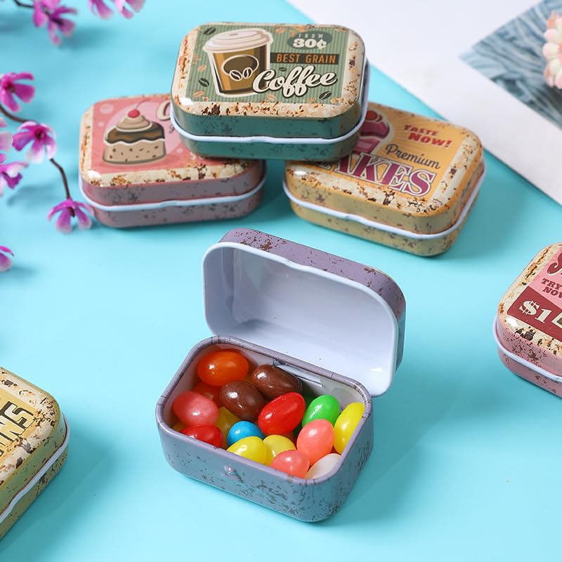 werdecade 8Pcs Mini Flower Tin Trinket Jewelry Organizer Storage Box Decorative Boxes Small Metal Tins with Hinged Lids Portable Box Containers Small Storage Kit (Vintage Dessert) - Image 4