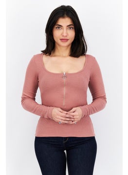 NA-KD Women Scoop Neck Long Sleeves Plain Blouse, Dusty Pink  - Image 1