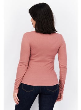 NA-KD Women Scoop Neck Long Sleeves Plain Blouse, Dusty Pink  - Image 3