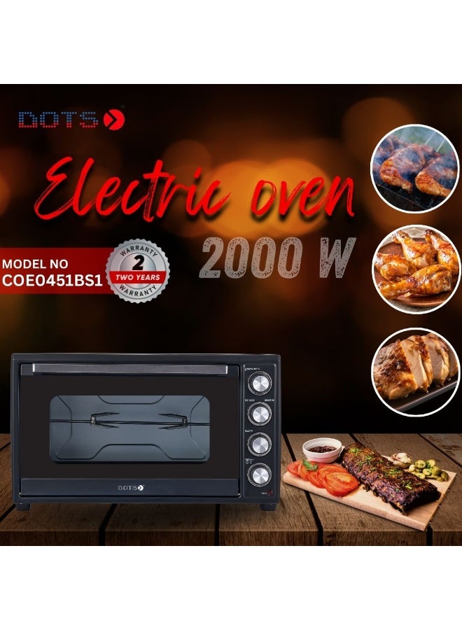 دوتس فرن كهربائي، سعة 45 لتر، باب زجاجي واحد 2000 واط، مؤقت 60 دقيقة مع جرس، درجة حرارة قابلة للتعديل 100-250 درجة - Image 1