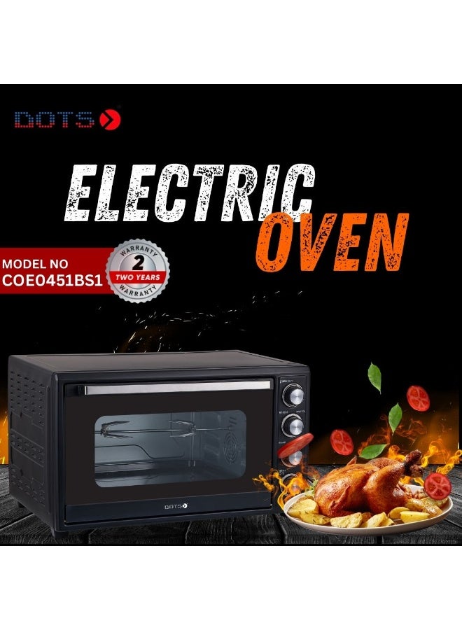 دوتس فرن كهربائي، سعة 45 لتر، باب زجاجي واحد 2000 واط، مؤقت 60 دقيقة مع جرس، درجة حرارة قابلة للتعديل 100-250 درجة - Image 3