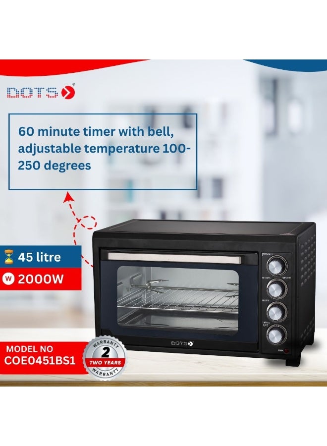دوتس فرن كهربائي، سعة 45 لتر، باب زجاجي واحد 2000 واط، مؤقت 60 دقيقة مع جرس، درجة حرارة قابلة للتعديل 100-250 درجة - Image 4