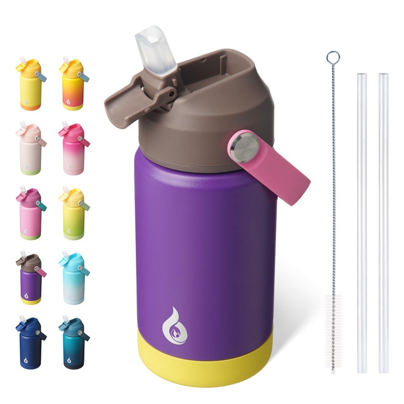 BJPKPK Insulated Water Bottle with Straw Lid 12oz Thermo Water Bottles with Soft Nozzle Flex Handle Nonslip Boot BPA Free Leak Proof Stainless Steel Metal Thermo Tumblers CupsViolet - Image 2