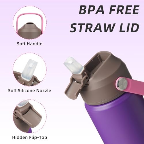 BJPKPK Insulated Water Bottle with Straw Lid 12oz Thermo Water Bottles with Soft Nozzle Flex Handle Nonslip Boot BPA Free Leak Proof Stainless Steel Metal Thermo Tumblers CupsViolet - Image 3