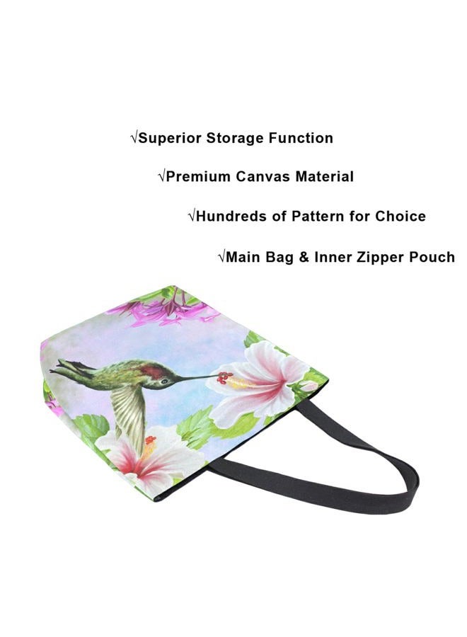 ZZKKO Bird Canvas Tote Grocery Bag Shoulder Casual Book Bag Large for Women Teachers, Hummingbird Floral Cotton Bag Shopping Purse Handbag Reusable Multipurpose Use - Image 5