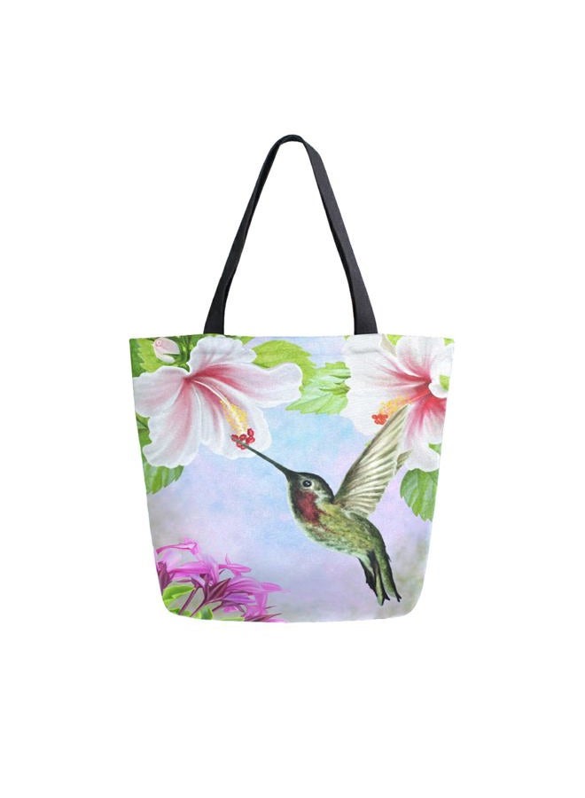 ZZKKO Bird Canvas Tote Grocery Bag Shoulder Casual Book Bag Large for Women Teachers, Hummingbird Floral Cotton Bag Shopping Purse Handbag Reusable Multipurpose Use - Image 1