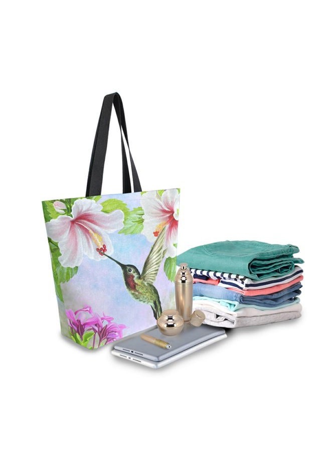 ZZKKO Bird Canvas Tote Grocery Bag Shoulder Casual Book Bag Large for Women Teachers, Hummingbird Floral Cotton Bag Shopping Purse Handbag Reusable Multipurpose Use - Image 4