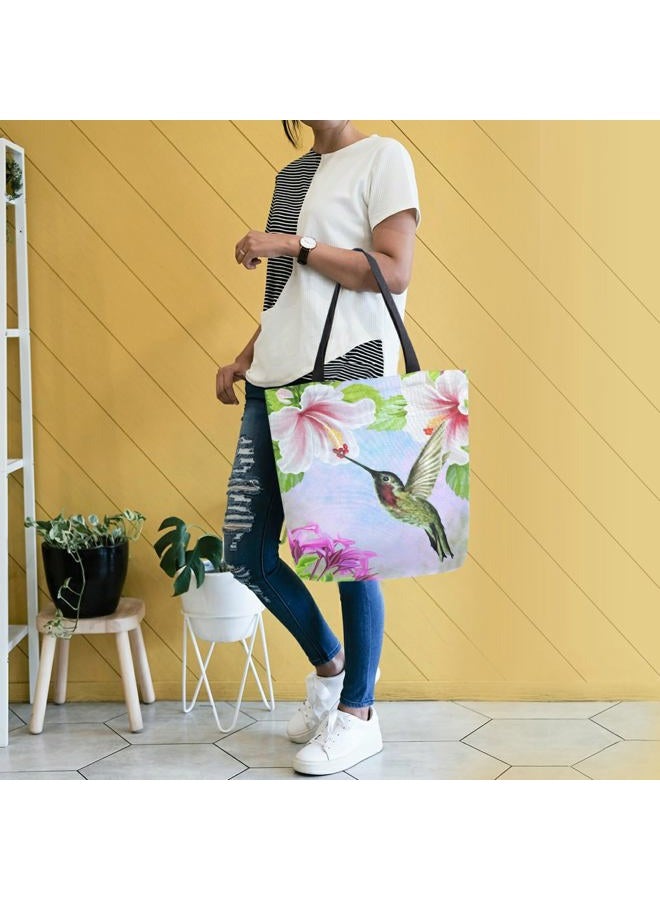 ZZKKO Bird Canvas Tote Grocery Bag Shoulder Casual Book Bag Large for Women Teachers, Hummingbird Floral Cotton Bag Shopping Purse Handbag Reusable Multipurpose Use - Image 2