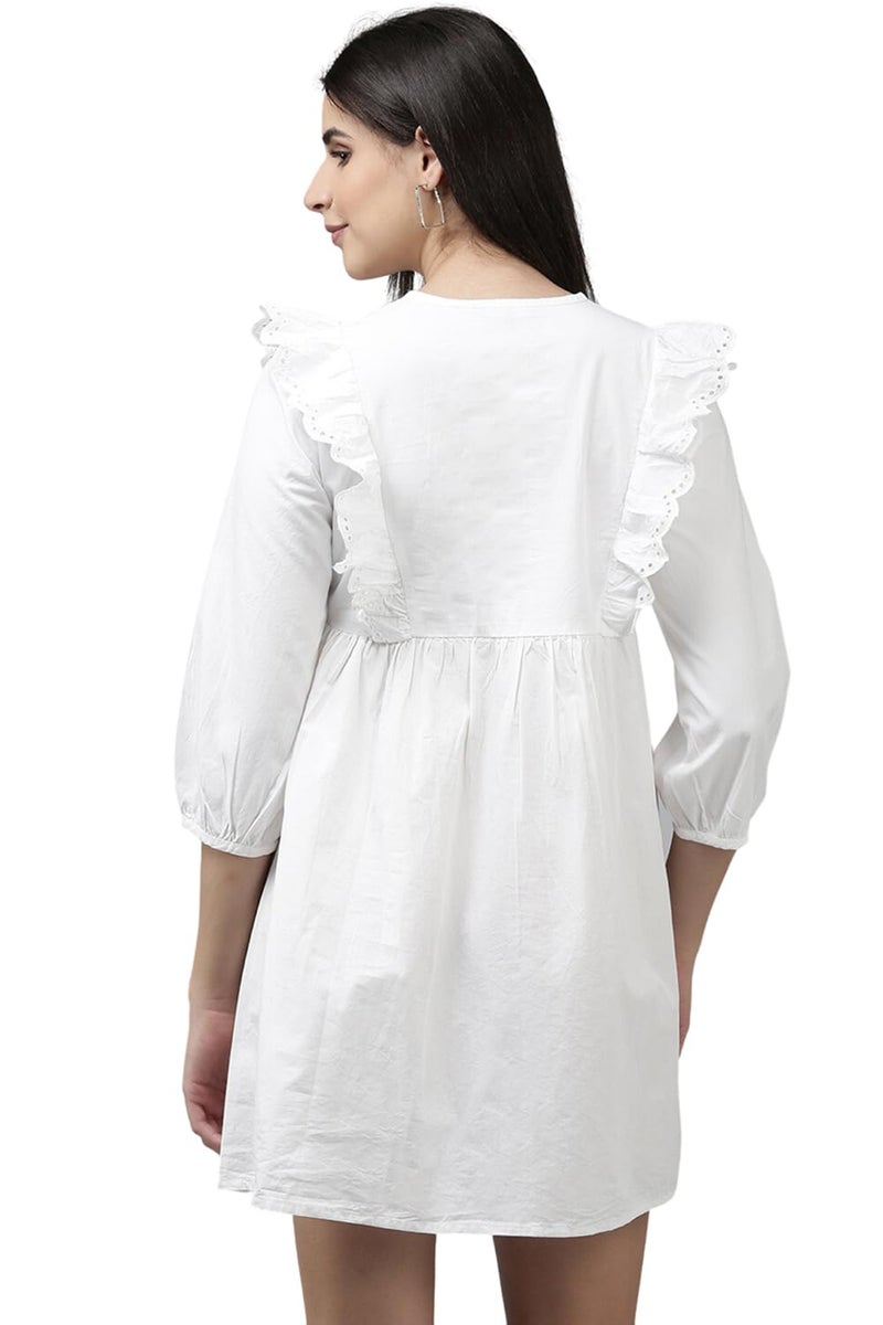 Van Heusen Women White Cut Work Thigh-Length Casual Dress - Image 5