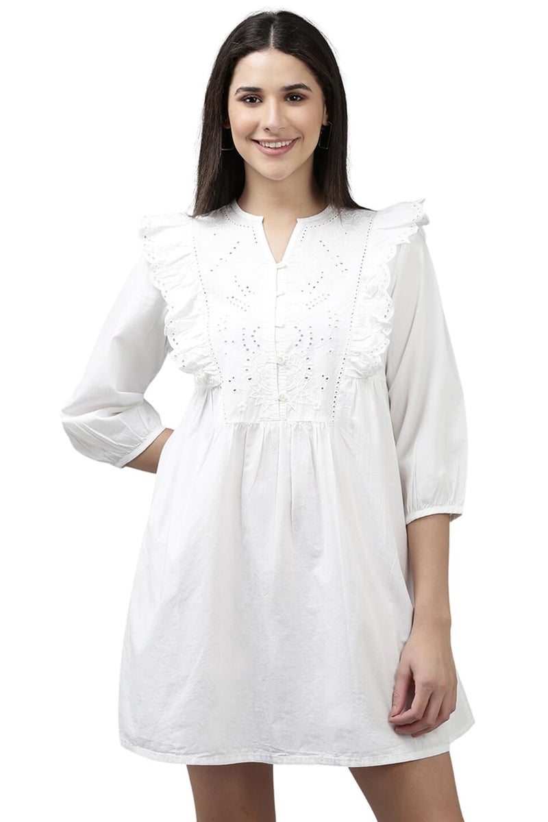 Van Heusen Women White Cut Work Thigh-Length Casual Dress - Image 4