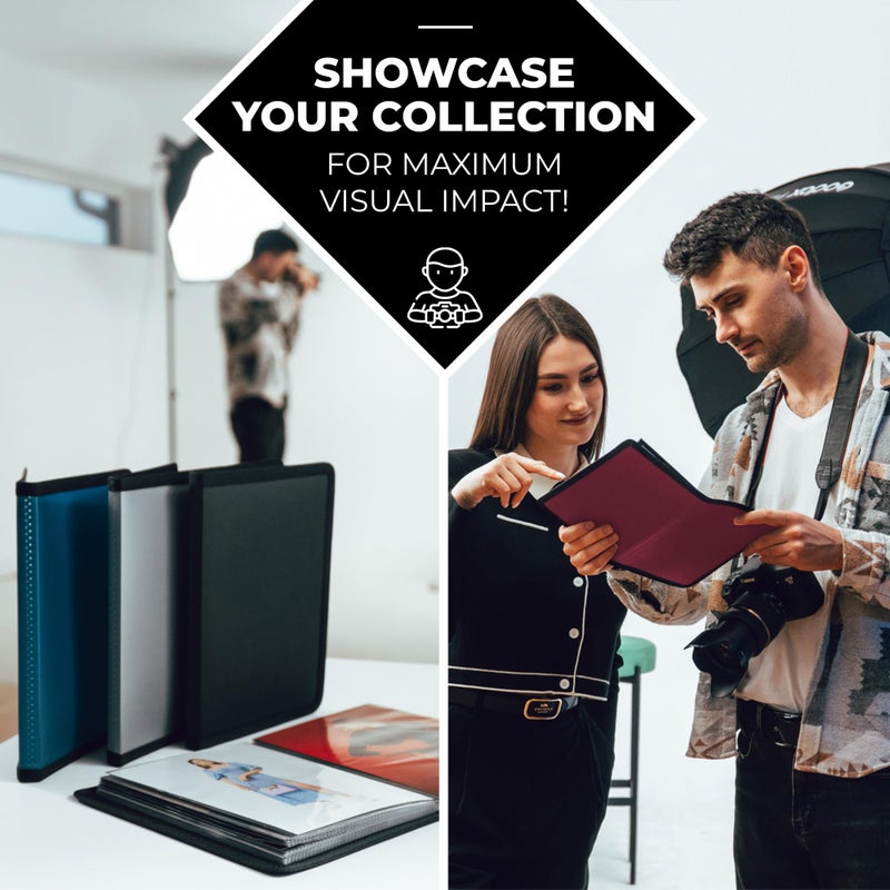 Dunwell Small Photo Album 5x7 (2-Pack, Black), Mounting Paper 5 x 7 Photo & Art Portfolio Presentation Binder, 24 Sleeves Displays 48 Pages, Professional Picture Book for 5x7 Artwork, Postcards - Image 5