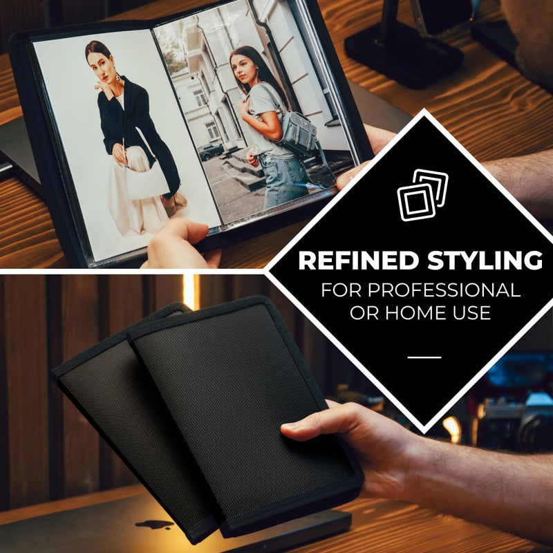 Dunwell Small Photo Album 5x7 (2-Pack, Black), Mounting Paper 5 x 7 Photo & Art Portfolio Presentation Binder, 24 Sleeves Displays 48 Pages, Professional Picture Book for 5x7 Artwork, Postcards - Image 4