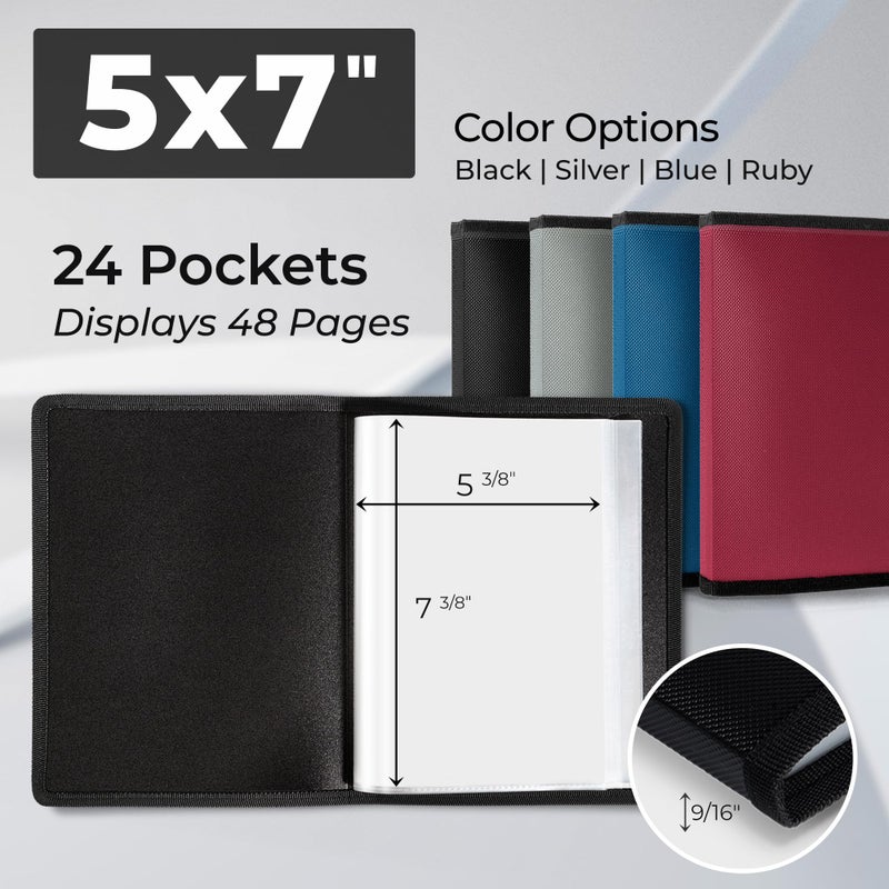 Dunwell Small Photo Album 5x7 (2-Pack, Black), Mounting Paper 5 x 7 Photo & Art Portfolio Presentation Binder, 24 Sleeves Displays 48 Pages, Professional Picture Book for 5x7 Artwork, Postcards - Image 2