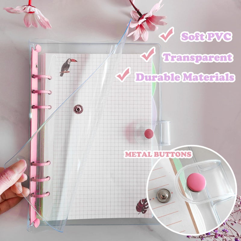 DY.2ten 2 Pack A5 Transparent Ring Binder Folders, Soft Notebook Planner Folder PVC Cover, 6 Ring Binder Refillable (Pink/Blue A5) - Image 4