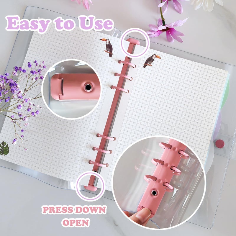 DY.2ten 2 Pack A5 Transparent Ring Binder Folders, Soft Notebook Planner Folder PVC Cover, 6 Ring Binder Refillable (Pink/Blue A5) - Image 5
