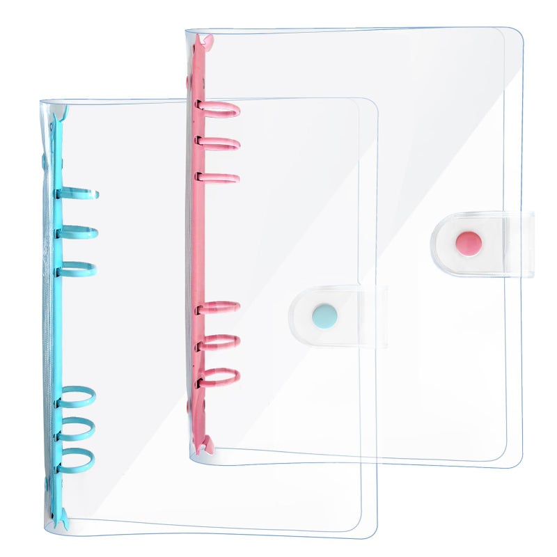 DY.2ten 2 Pack A5 Transparent Ring Binder Folders, Soft Notebook Planner Folder PVC Cover, 6 Ring Binder Refillable (Pink/Blue A5) - Image 1
