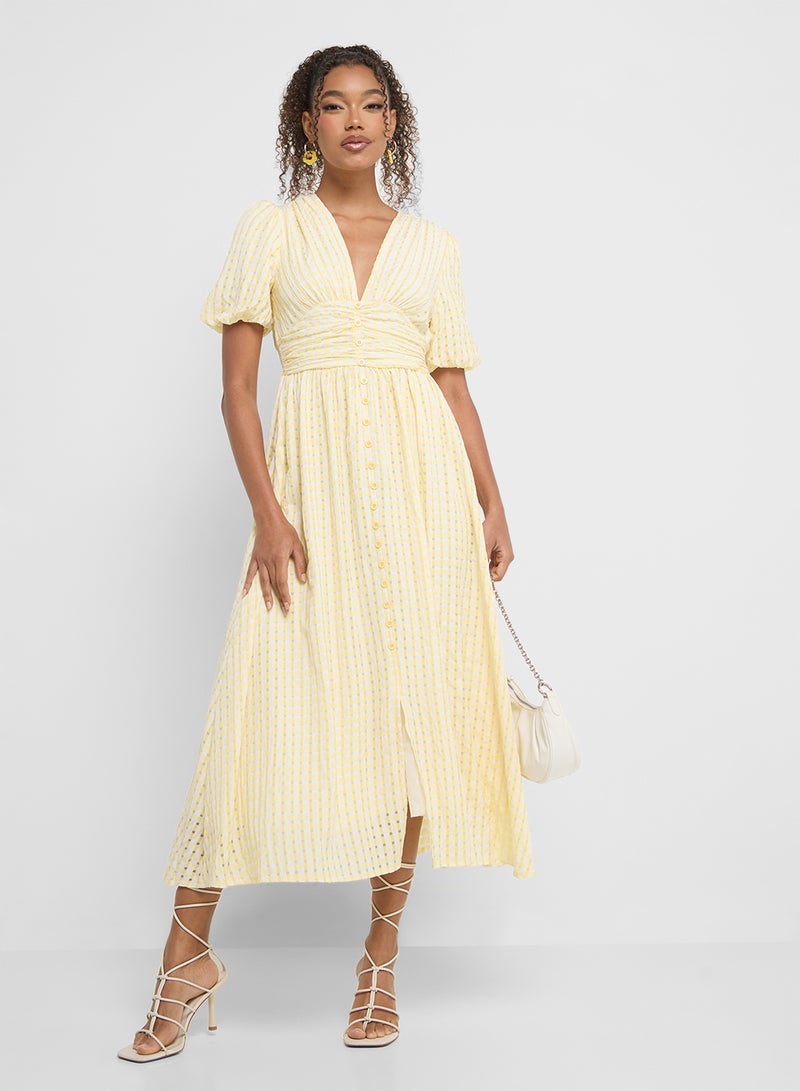 جينجر فستان ميدي بياقة  وأكمام منفوشة وخصر محدد - Image 4