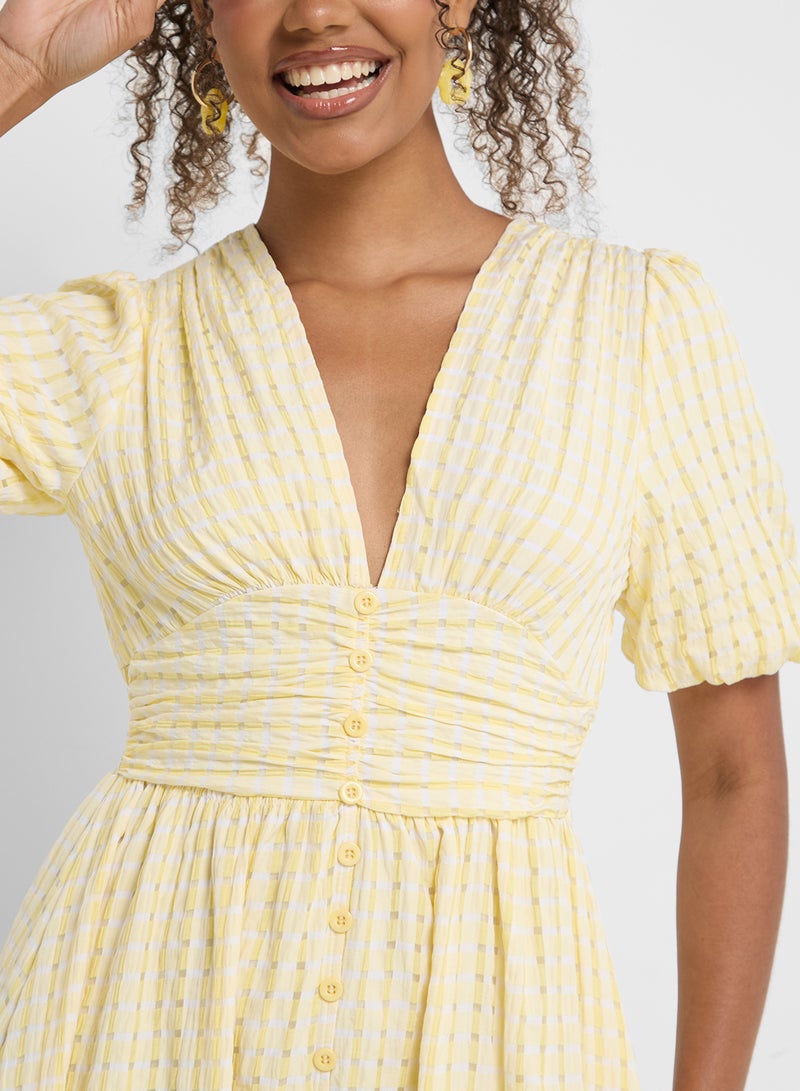 جينجر فستان ميدي بياقة  وأكمام منفوشة وخصر محدد - Image 3