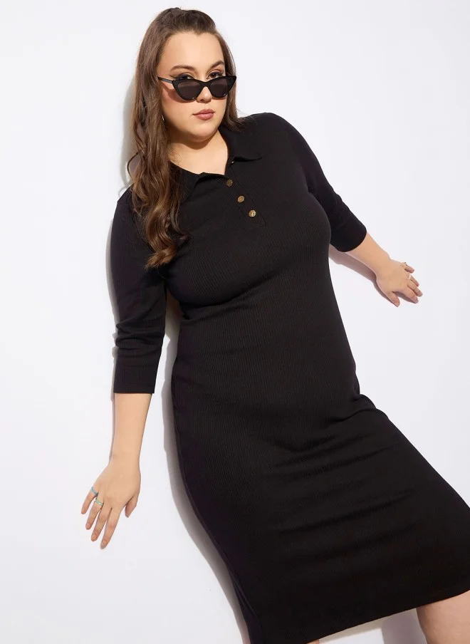 SASSAFRAS Black Sheath Midi Dress for Women