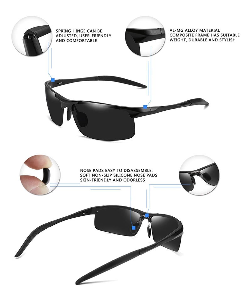 Karsaer Classic Men Sports Polarized Sunglasses Driving Cycling Men's Shades Uv400 E1074, Black - Image 4