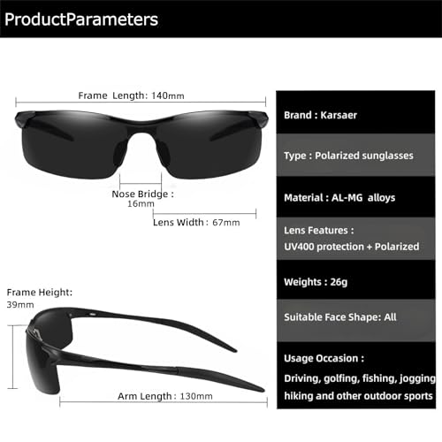 Karsaer Classic Men Sports Polarized Sunglasses Driving Cycling Men's Shades Uv400 E1074, Black - Image 5