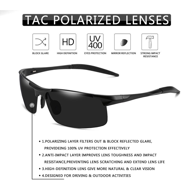 Karsaer Classic Men Sports Polarized Sunglasses Driving Cycling Men's Shades Uv400 E1074, Black - Image 3