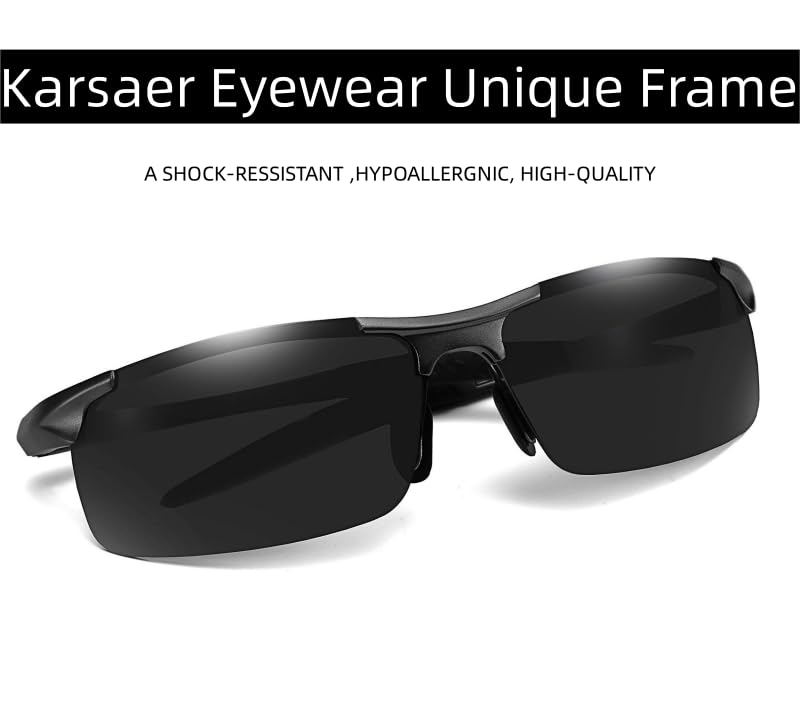 Karsaer Classic Men Sports Polarized Sunglasses Driving Cycling Men's Shades Uv400 E1074, Black - Image 2