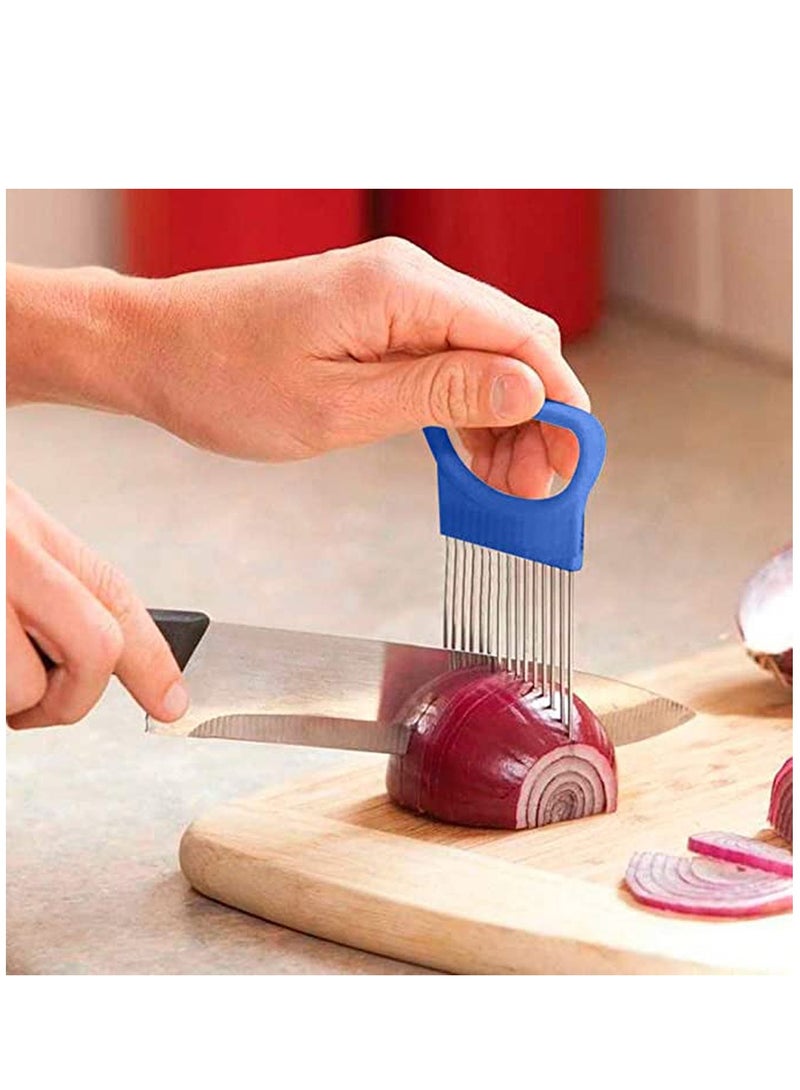 Excefore أدوات قطع المطبخ شريحة الطماطم والبصل والخضار مساعدة قطع حامل دليل السلاطة قاطع آمن شوكة ملحقات أدوات المطبخ - Image 4