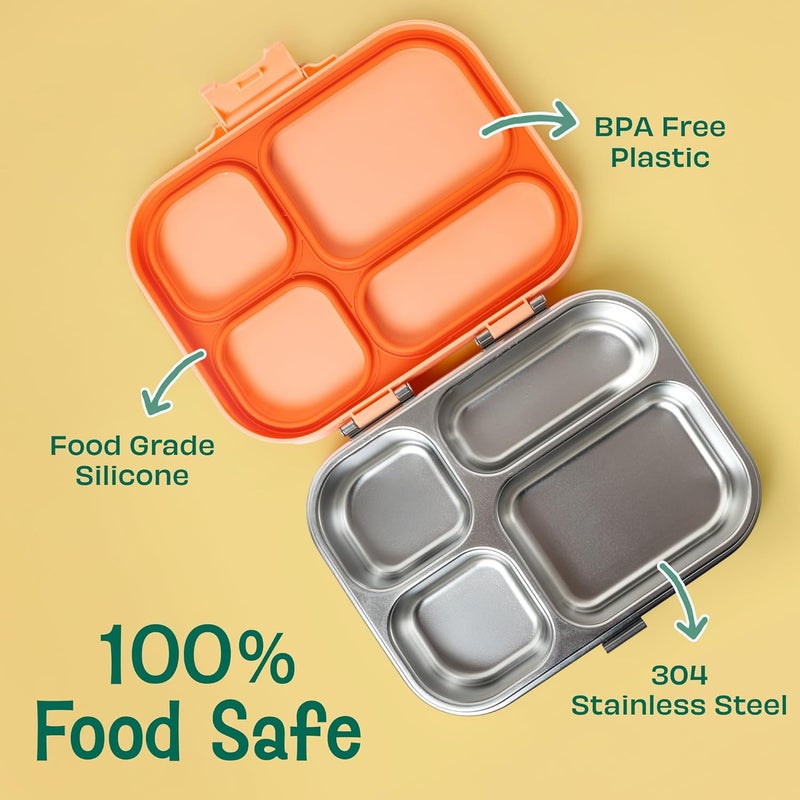 BASIL Bento Box Quad - 4 Compartment Stainless Steel Lunch Box with BPA-Free Plastic Lid | 800 ml Leak-Proof Tiffin Box for Kids & Adults | Premium School, Office, and Picnic Lunch Box - Teal Garden - Image 5