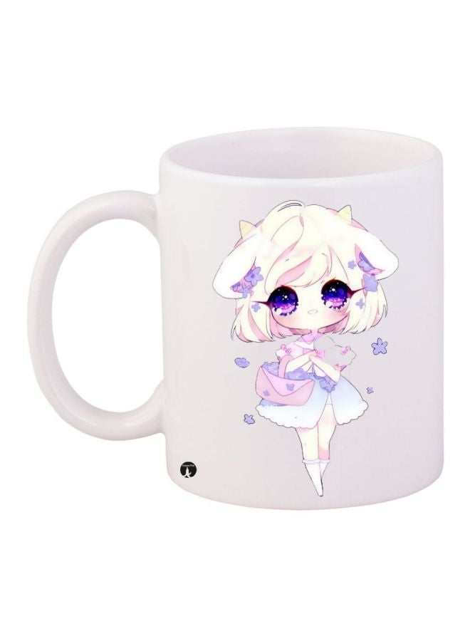 RYN Anime Character Printed Coffee Mug White/Beige/Purple 11ounce
