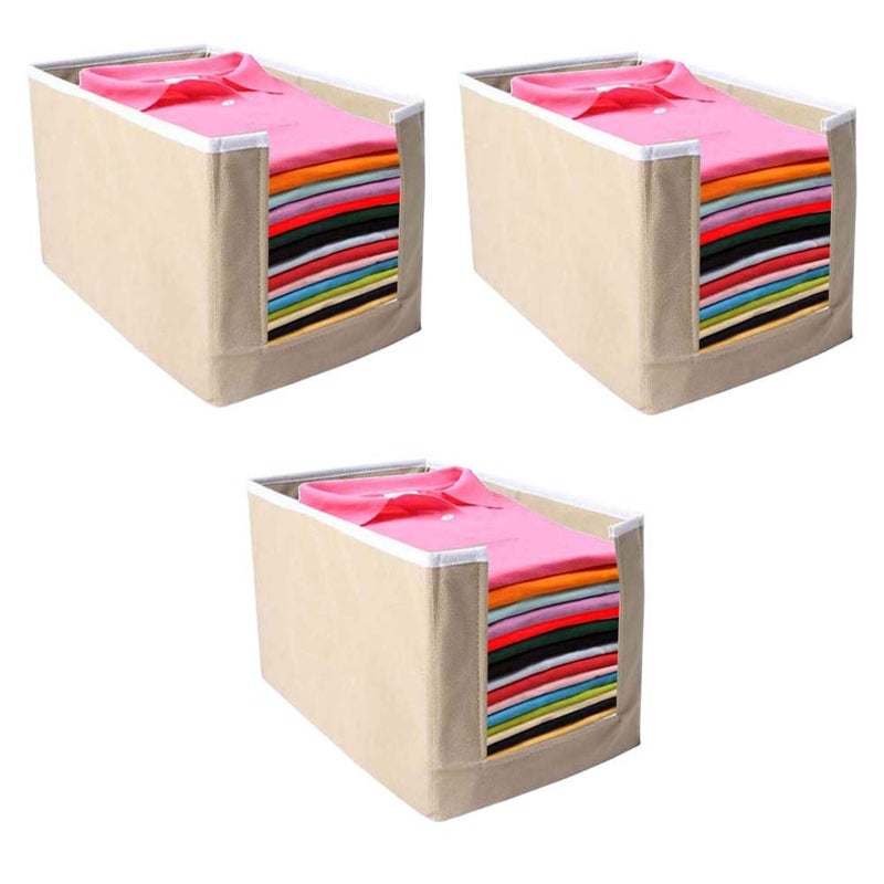 UNICRAFTS Shirt Stacker Wardrobe Organizer Clothing Cover Non Woven Pack of 3Beige - Image 1
