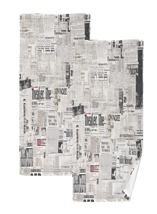 WELLDAY Vintage Newspaper Texture Hand Towels Set of 2 Soft Absorbent Towel Hand Cloth, Cotton Fingertip Bath Towels for Home, Bathroom Hotel, Gym and Spa 28 X 16 in - Image 1