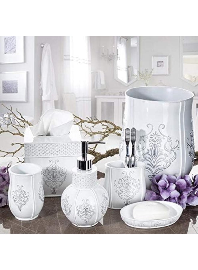 Creative Scents Vintage White Bathroom Accessories Set  4 Piece Bathroom Set  Farmhouse French Country Bathroom Accessory Set Features Soap Dispenser Toothbrush Holder Tumbler  Soap Dish - Image 5