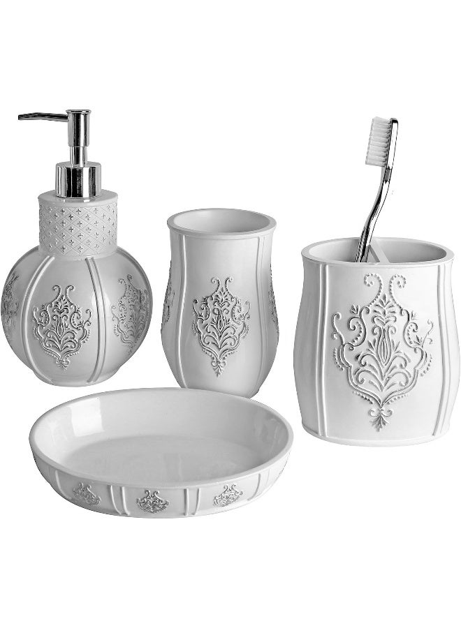 Creative Scents Vintage White Bathroom Accessories Set  4 Piece Bathroom Set  Farmhouse French Country Bathroom Accessory Set Features Soap Dispenser Toothbrush Holder Tumbler  Soap Dish - Image 2